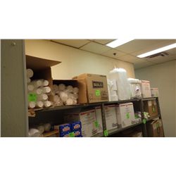2 FULL BAGS OF TAKEOUT CONTAINERS, 8 TOILET PAPER ROLLS, UNOPEN BOX OF NAPKINS, BOX OF  STYROFOAM CU