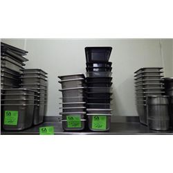 19 STAINLESS RECTANGULAR CONTAINERS, AND 17 RECTANGULR PLASTIC CONTAINERS