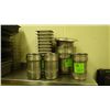 Image 1 : 10 RECTANGULAR STAINLSS POTS, FOUR SMALLER ROUND STAINLESS POTS, AND THREE LARGER ROUND STAINLESS PO