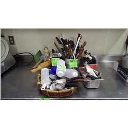 MISC KNIVES, FLIPPERS, SPATULAS, ROLLING PINS, SCRAPERS, EGG POACH CUPS, ETC