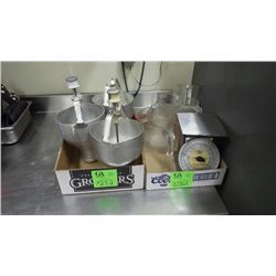 3 DOUGH DISPENSERS, ONE SCALE AND 5 MEASURING CUPS