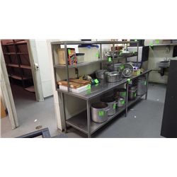 103" X 30" STINLESS STEEL TABLE WITH UPPER AND LOWER SHELVING