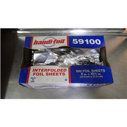 STAINLESS STEEL PLASTIC WRAP DISPENSER WITH ROLL OF WRAP AND PART BOX OF FOILSHEETS