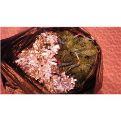 APPROX 7 BAGS OF CHRISTMAS DECORATIONS, LIGHTS, LARGE GLOBES, ETC