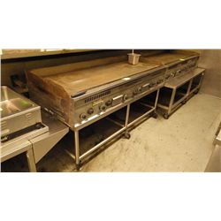 72" X 32" STAINLESS STEEL NATURAL GAS FLAT TOP GRILL WITH TABLE ON WHEELS