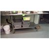Image 5 : 113" L SHAPED STAINLESS STEEL COUNTER WITH SINK AND FAUCET, AND SILVER POWER PRESOAK DISPENSER