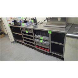 APPROX 90" X 28" STAINLESS STEEL SHELVING UNIT WITH SLIDING SHELVES