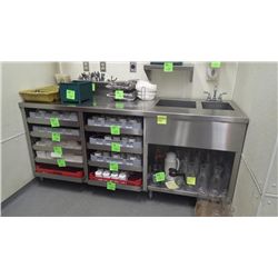 75" X 28" STAINLESS STEEL WORK BENCH WITH SINK, AND SLIDING SHELVES