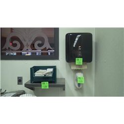 STAINLESS STEEL SHELF, SOAP DISPENSER, PAPER TOWEL DISPENSER, AND TRAY WITH NAPKINS