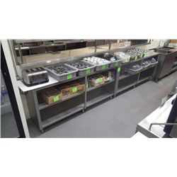 TWO SECTIONS OF STAINLESS STEEL SHELVING MEASURING 12' IN TOTAL AND 18" DEEP (APPROX 6' EACH)