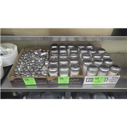 APPROX 30 GLASS SURGAR  DISPENSERS AND APPROX 77 SALT N PEPPER SHAKERS