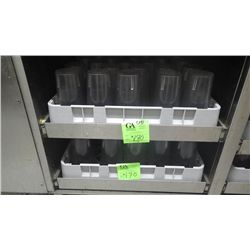 APPROX 40 LARGE PLASTIC GLASSES INCLUDES PLASTIC TRAYS