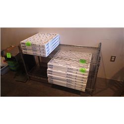 1 STAINLESS STEEL SHELVING UNIT (4FT WIDE BY 18" DEPTH BY 28" HEIGHT), 12 FURNACE FILTERS