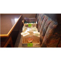 BOX OF PLASTIC MENU FOLDERS AND BOX OF PLASTIC TABLE TOP SIGN HOLDERS