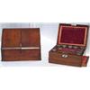 Image 1 : Victorian oak stationery box with hinged sloping doors enclosing fitted...