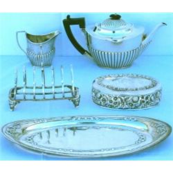 Victorian HM silver 6-division toastrack, on scroll feet, Birmingham 1861,...