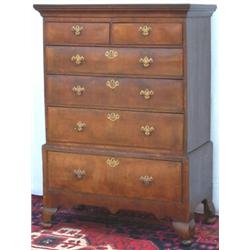 Early C18th George I walnut & crossbanded chest on stand with moulded cornice...