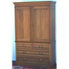Image 1 : Late C19th / early C20th oak 2-part linen press with moulded cornice above...