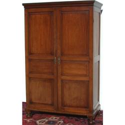 Late C18th George III mahogany 2-door campaign wardrobe with fielded panels, on...