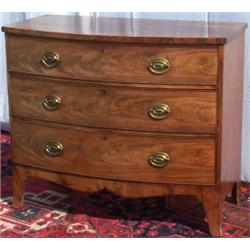 George III mahogany bowfronted chest of 3 long graduated cockbeaded drawers...