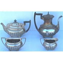 Edwardian HM silver 4-piece tea & coffee service, with half-fluted decoration,...