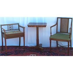 Edwardian Sheraton revival mahogany & cane panelled elbow chair with tapering...