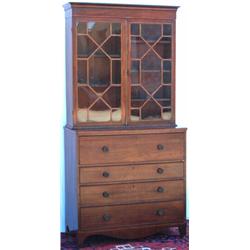 George III mahogany & banded secretaire bookcase, the associated astragal...