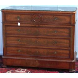 C19th French flame mahogany secretaire chest with marble top & canted corners,...
