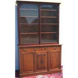 Edwardian mahogany chiffonier bookcase with moulded cornice above 2 arched...