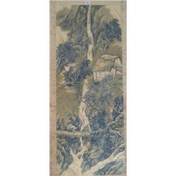 Mao Qing, late C19th / early C20th Japanese - WATERFALL IN RAINY LANDSCAPE WITH...
