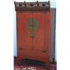 Image 1 : Chinese red lacquer 2-door cabinet with carved cresting, enclosing drawers &...