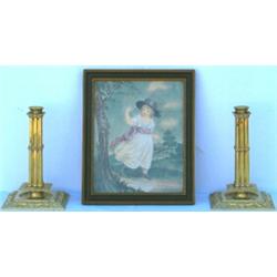 Edwardian painted & embroidered picture on silk depicting A GIRL IN LANDSCAPE,...