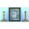 Image 1 : Edwardian painted & embroidered picture on silk depicting A GIRL IN LANDSCAPE,...