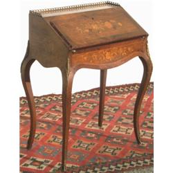 C19th rosewood & floral marquetry inlaid bureau de dame with gilt metal mounts,...
