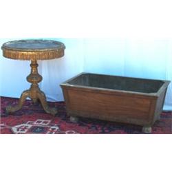 Victorian carved giltwood & slate inset circular topped centre table, on turned...