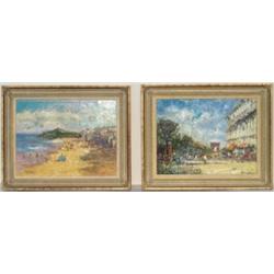 John Ambrose, b. 1931 - BEACH SCENE - oil on board, 12 by 16ins., in original...