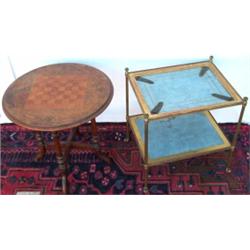 Victorian walnut & parquetry inlaid circular topped games table with marquetry...
