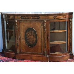 Good quality Victorian figured walnut 'D`-shaped credenza with floral marquetry...