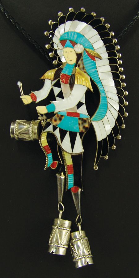 Cravate Bolo Zuni Signée Beyuka En Argent Et Cuir - Fait Main, Bijou Amérindien