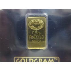Sealed & serial numbered .999 gold bar 0.5 gram