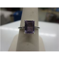 Emerald cut amethyst & diamond ring