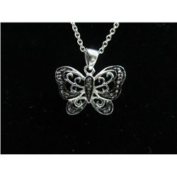 Genuine black diamond butterfly necklace