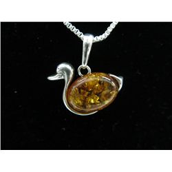 Custom made Baltic amber swan necklace