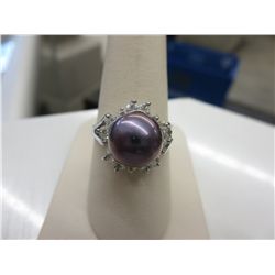 Black fresh water pearl & crystal cocktail ring