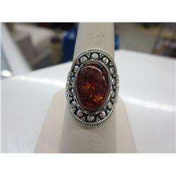 Sterling silver Baltic Amber cabochon ring