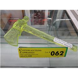 Vintage uranium glass tomahawk w/chief motif