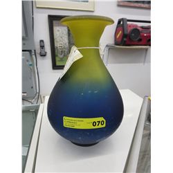 Blue and yellow recycled glass vase