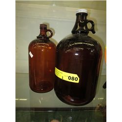 2 Vintage brown glass bleach bottles