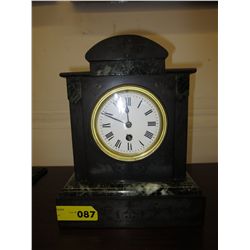 Wooden mantel clock w/ marble inset