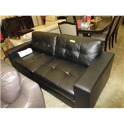 NEW - Black leather 2 cushion contemporary sofa